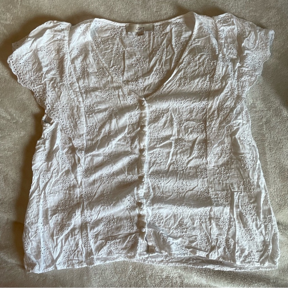 LOFT White Buttoned Relaxed Blouse